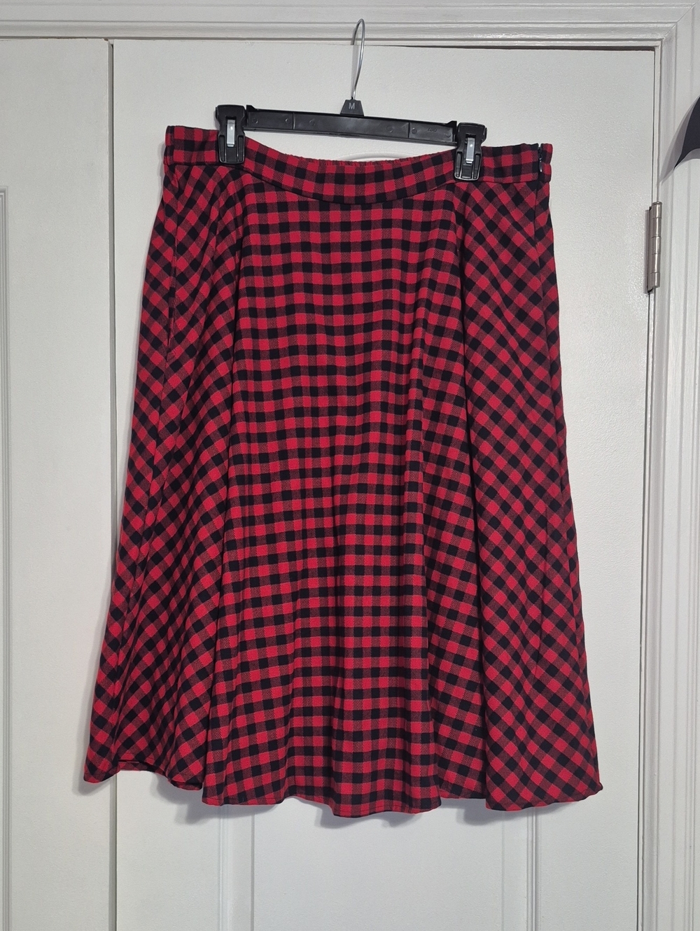 TULIP B Red and Navy Plaid A-Line Skirt